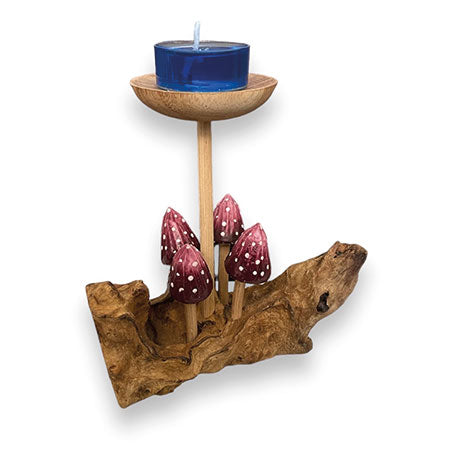 4 Violet Pointed Cap Mushrooms with Single Candle Holder