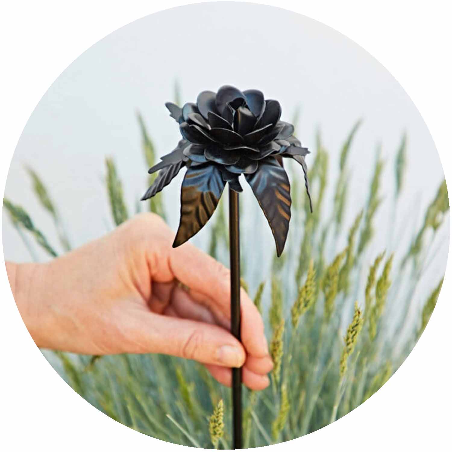 (PH) Metal Rose Garden Stake - Black