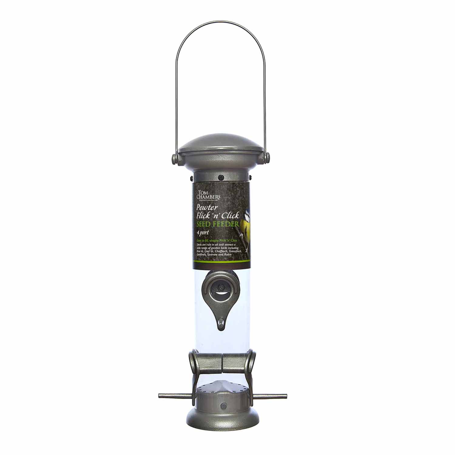 Pewter Flick 'n' Click Seed Feeder - 4 Port