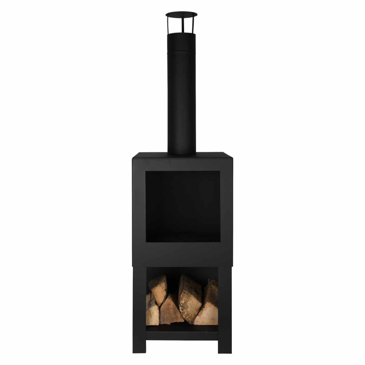 Square Black Terrace Heater with Wood Store