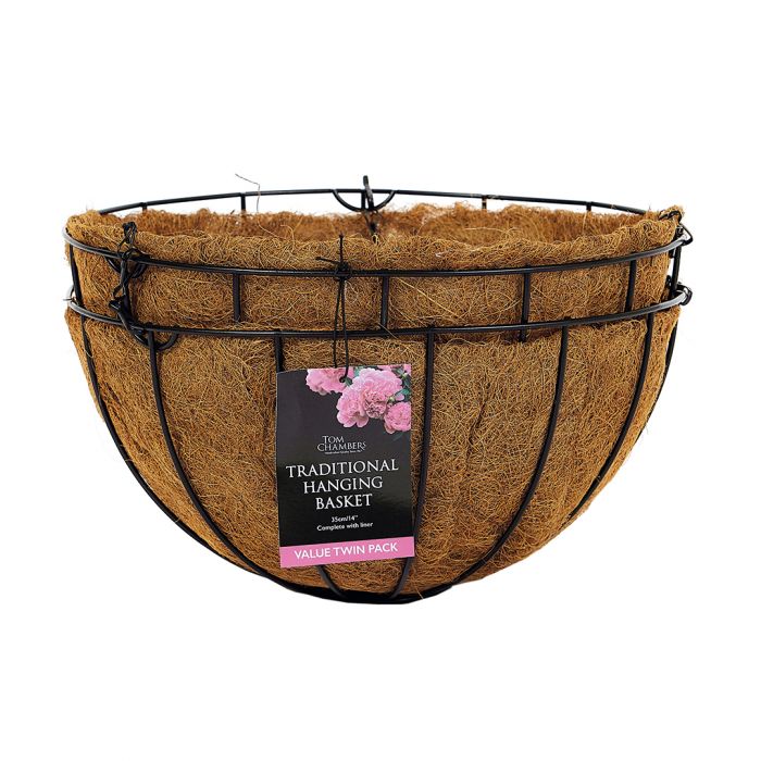 Traditional Hanging Basket C/W Liner - 35cm - Twin Pack