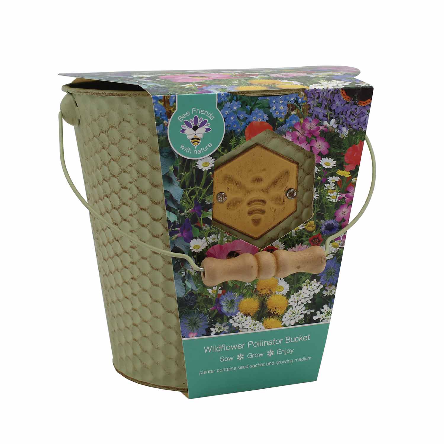 (BS)  - Honecombe Bucket with Plaque Wildflowers Mix Seeds
