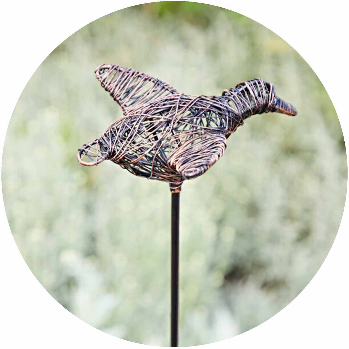 (PH)  Wire Flying Duck on Long Garden Stake