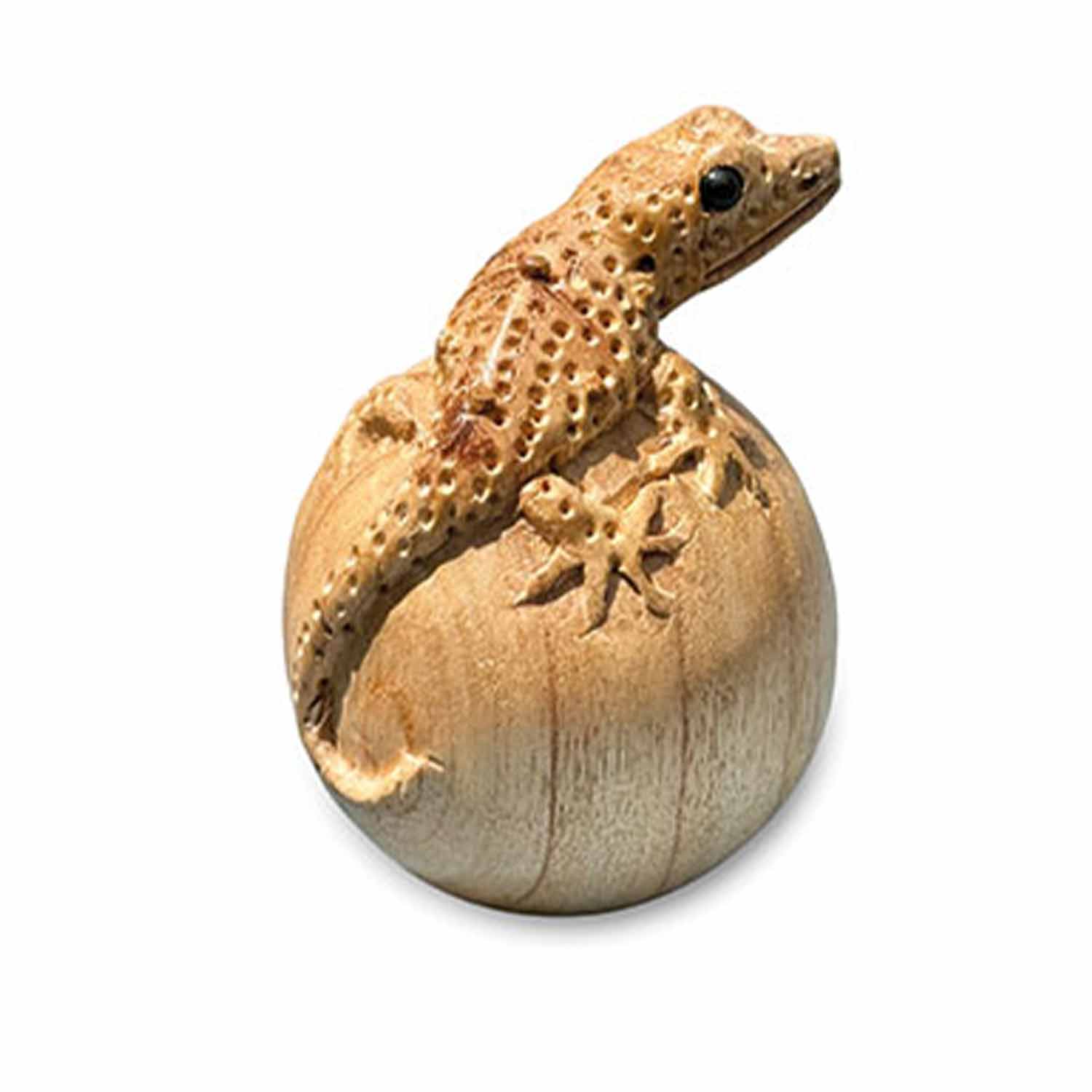 Hand-Carved Gecko on Egg Small 10cm